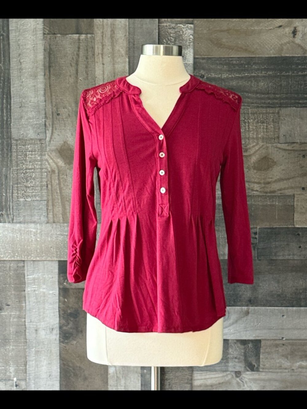NWT! NY Collection red peasant top medium petite floral lace coastal cowgirl